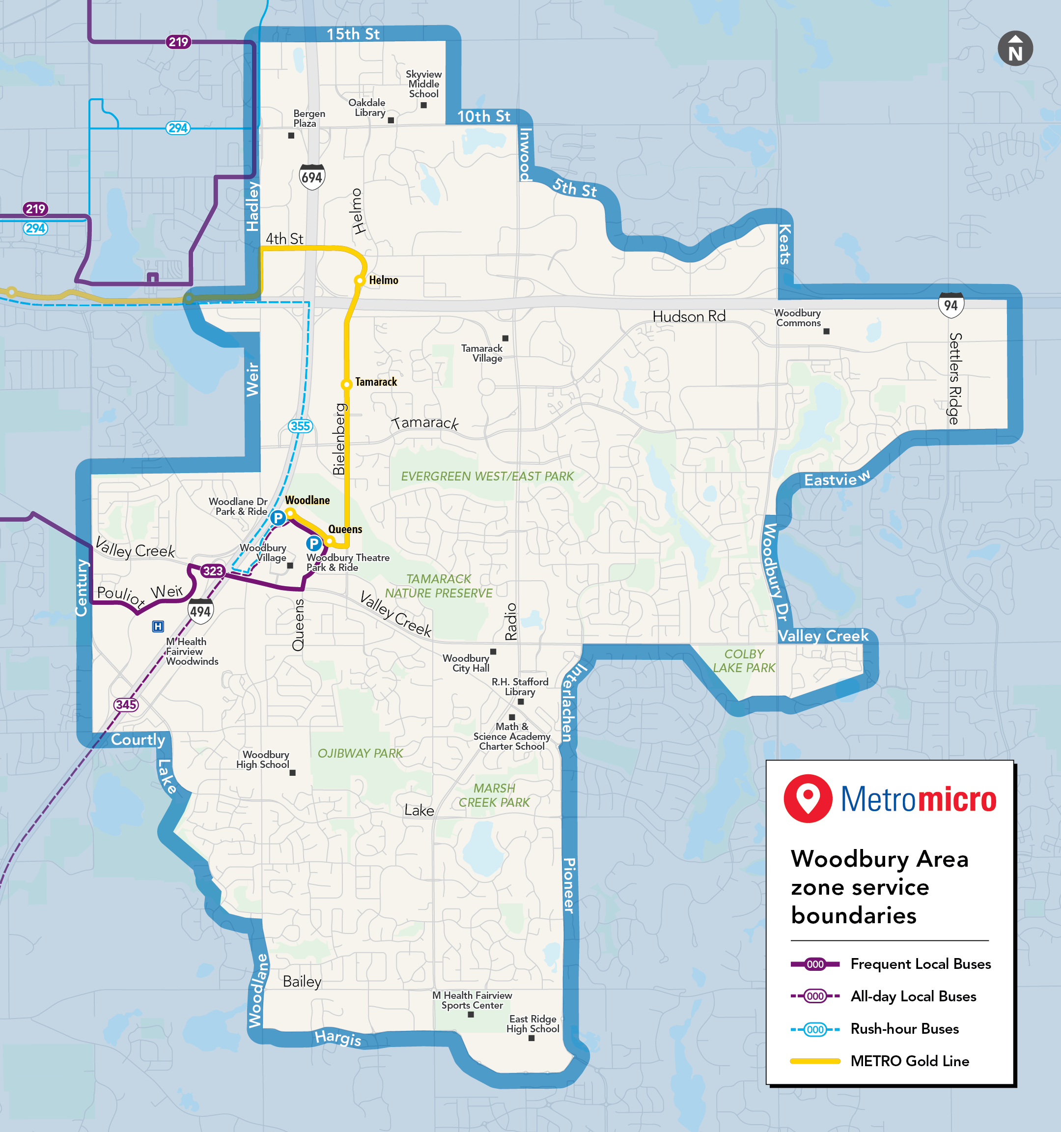 Metro micro service map of Woodbury area