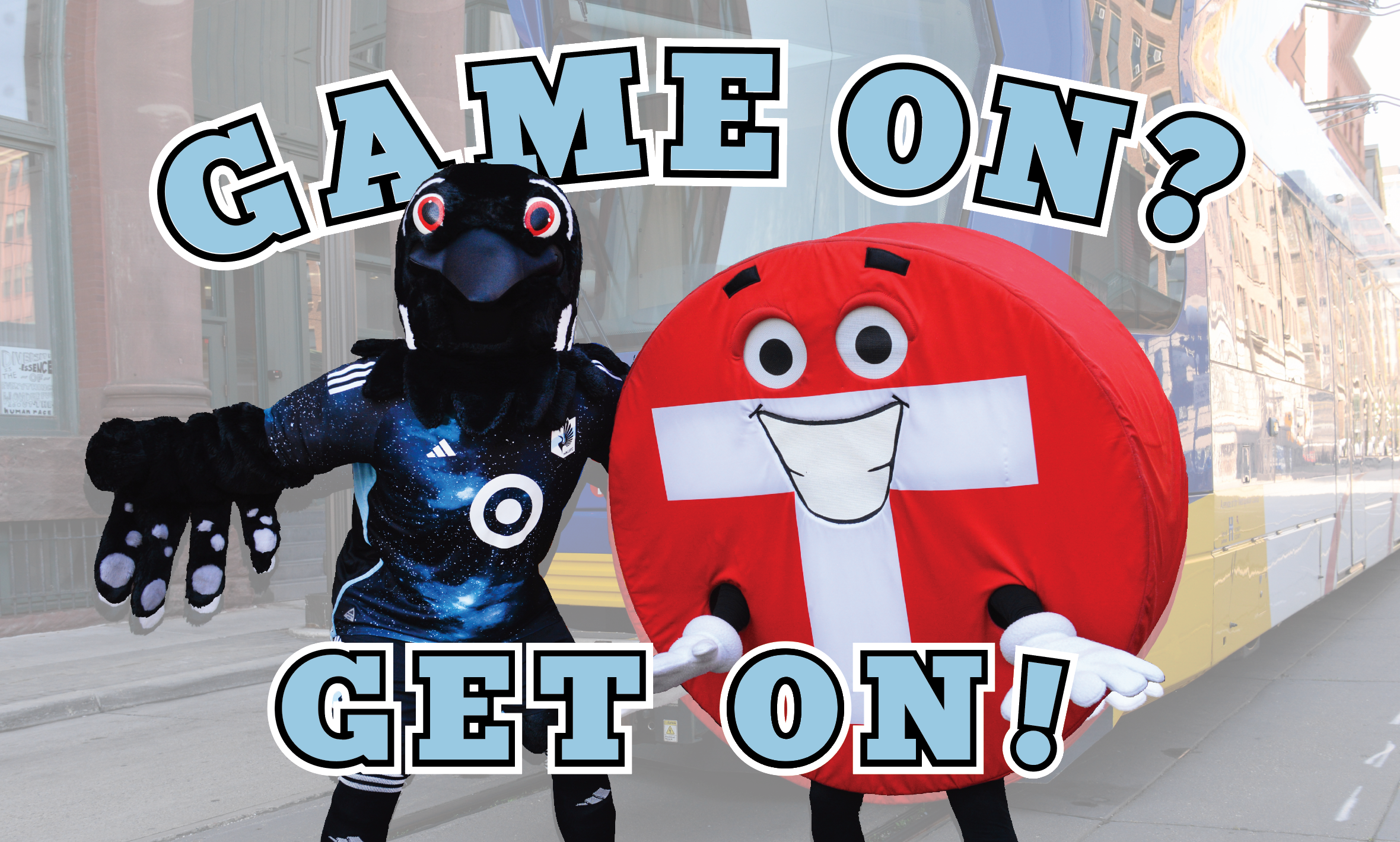 Image of Loon mascot and Skip Traffic with Jump on the fan wagon and Taking Metro Transit to the big match is easy and affordable