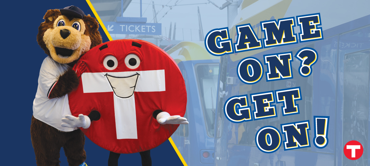 TC Bear and Skip Traffic mascots: Game on? Get On!