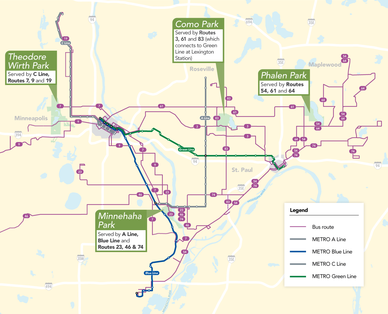 Map of parks that are participating in the Transit to Park Program.