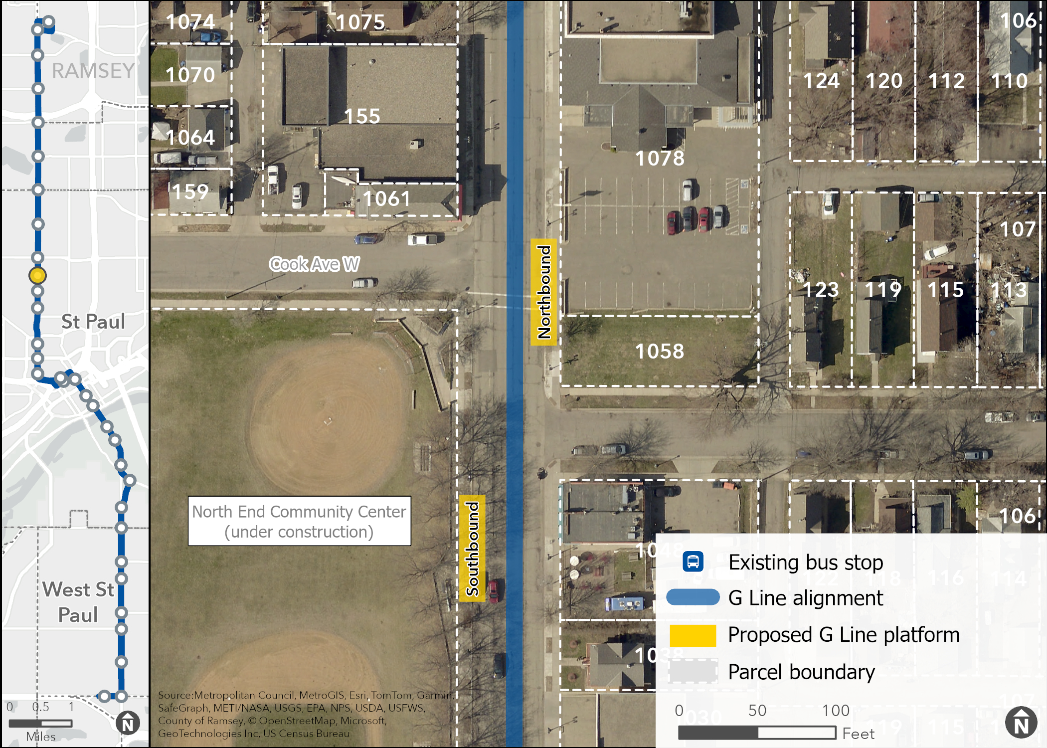 Image of Rice & Cook Station with building addresses in the area