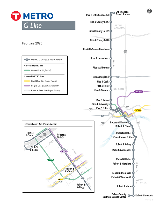 Map of the G Line Corridor with finalized stations