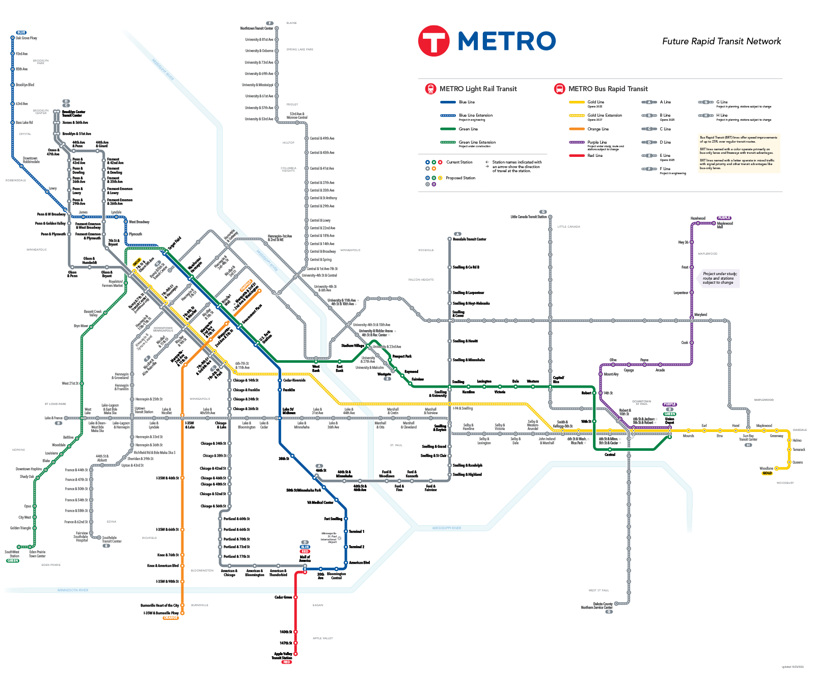 Map of existing and future METRO lines