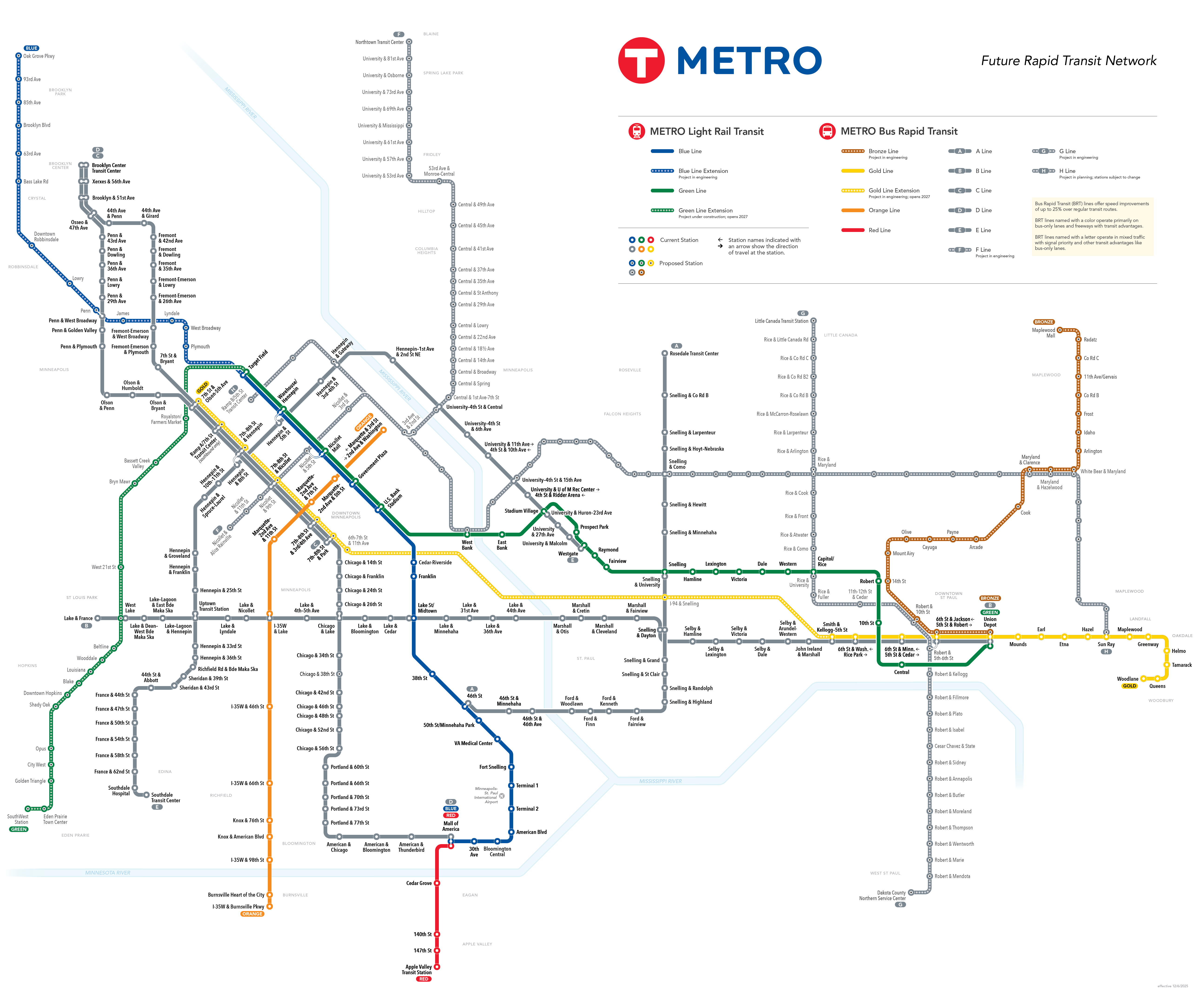 Map of existing and future METRO lines