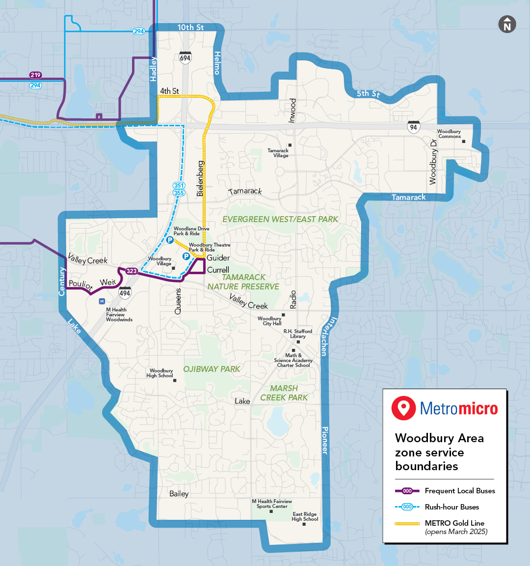 Metro micro service map of Woodbury area